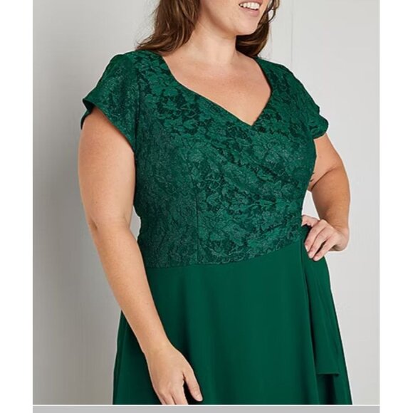 NWT Danny & Nicole Party Midi Dress Hunter Green Lace & Chiffon Fit & Flare 22W - Picture 3 of 12